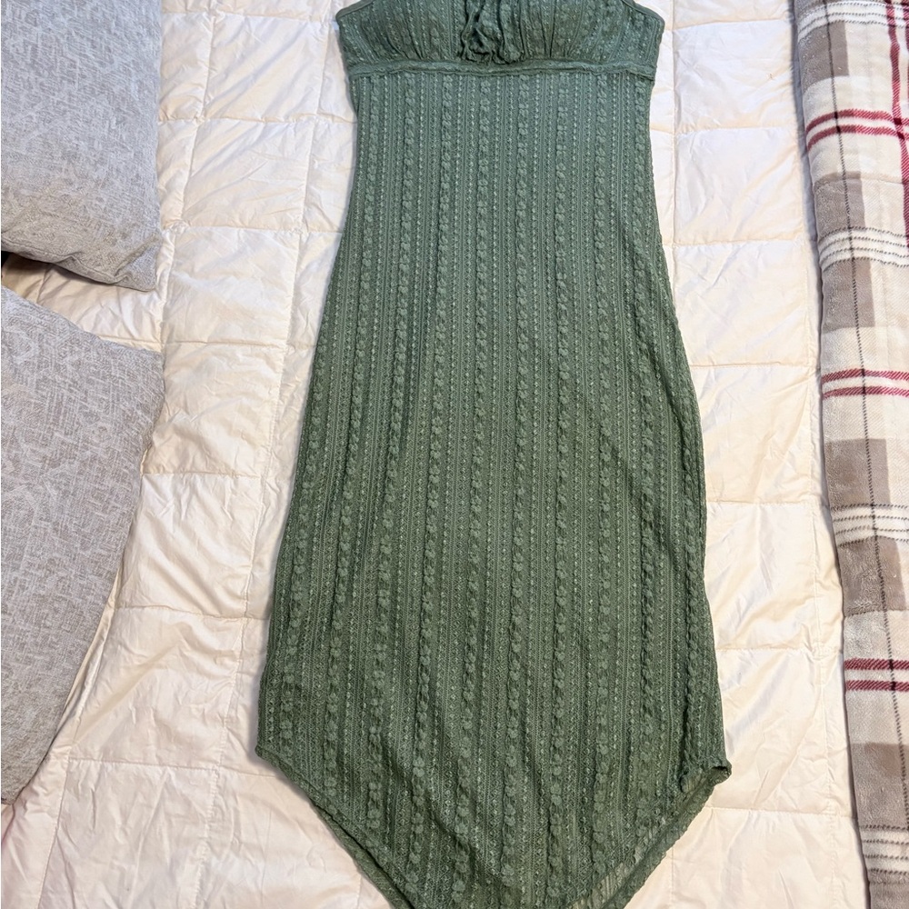 No Boundaries Olive Green Strapless Maxi Dress